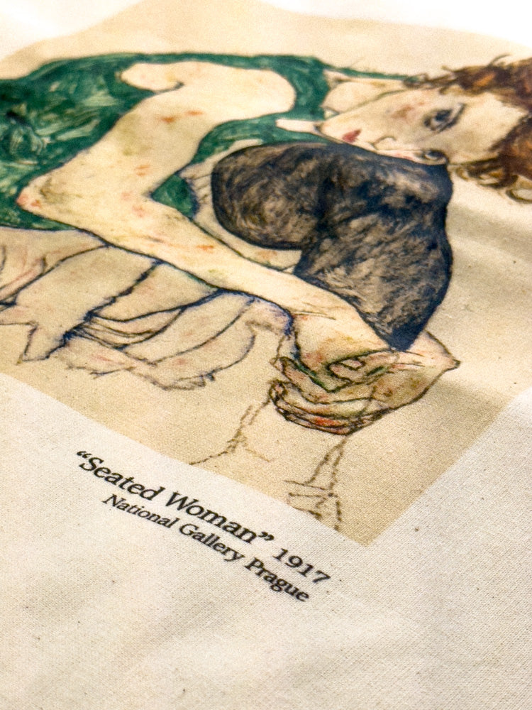 Plátěná taška Schiele - Sedící žena s pokrčenými koleny