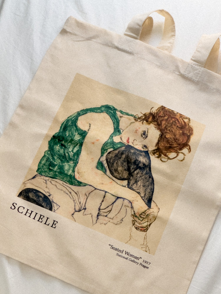 Plátěná taška Schiele - Sedící žena s pokrčenými koleny