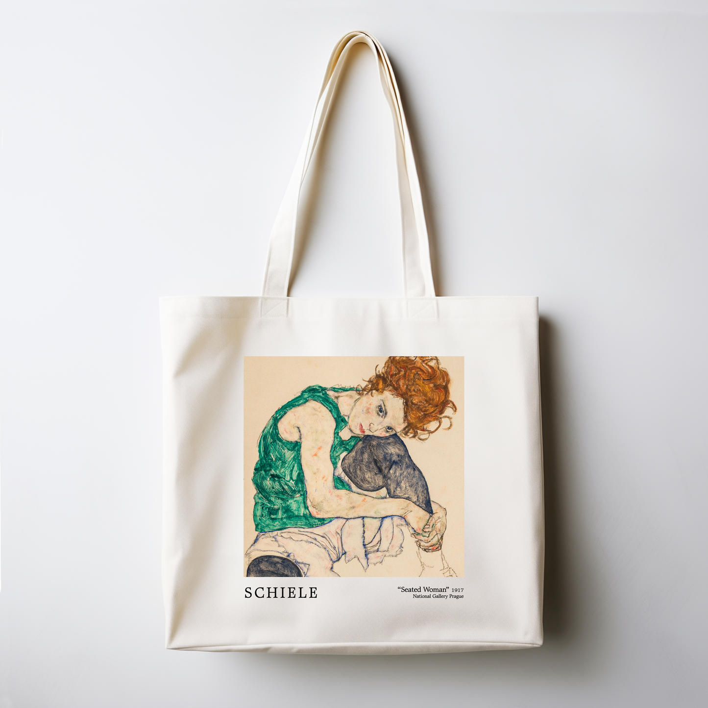 Plátěná taška Schiele - Sedící žena s pokrčenými koleny